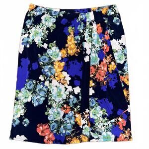 Floral pencil skirt - printed faux wrap stretchy skirt small